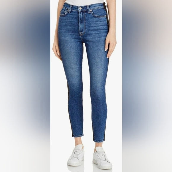 7 For All Mankind Women's High Rise Skinny Fit ankle Jean Front Black Back - Picture 3 of 8